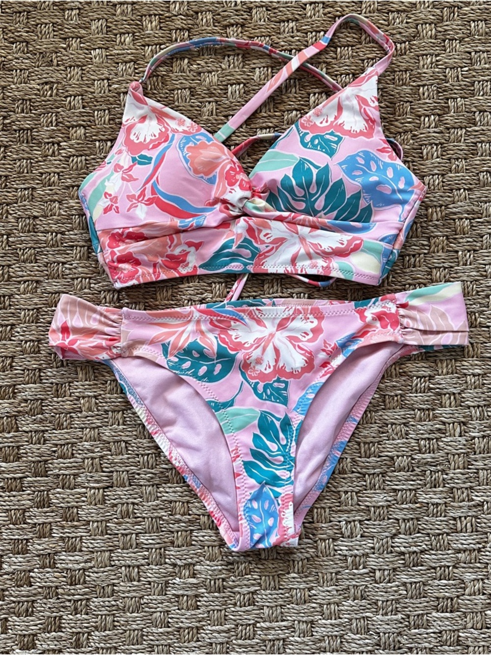 Jessica Simpson Pink Floral-Accent Lined 2 piece bikini